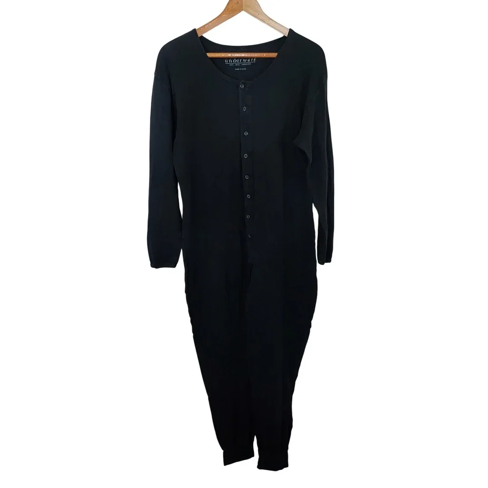 Victoria's Secret Underware Black One Piece Union Suit Button Front Vintage L
